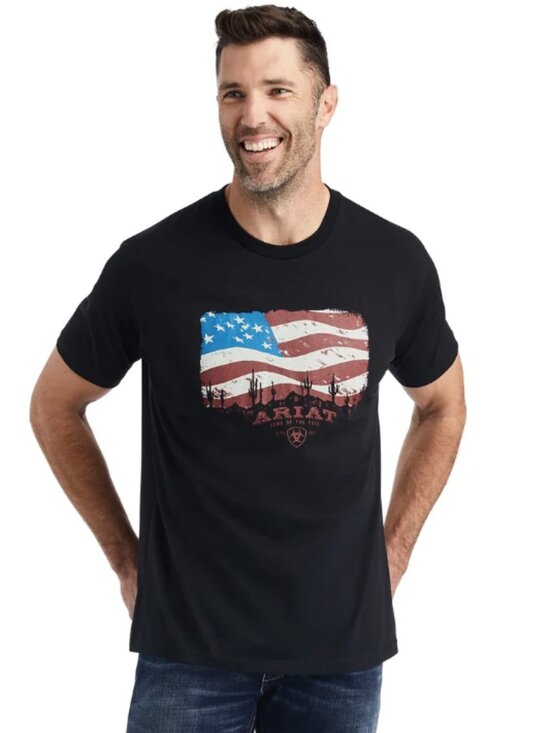 Ariat Other - Ariat Black Short-Sleeve Tee with Distressed American Flag/Cactus Logo Size L